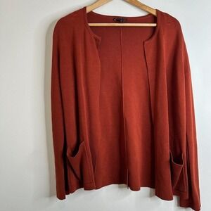 EILEEN FISHER Rust Orange Open Front Cardigan Sweater Size S Old Money Luxury